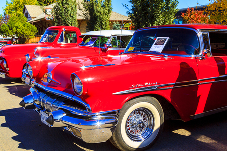 HIGH RIVER CANADA 9 27 2015 : Vintage Cars Show River Classic where participants lined up and show their restoration masterpieces. One of the biggest show in Canada with many USA participants.のeditorial素材