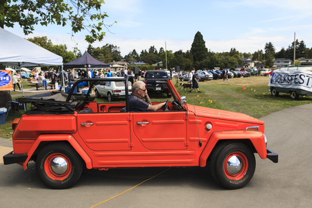 VICTORIA CANADA - JULY 10 2016: Volksfest "old-timers show" a range of Volkswagen retro vintage car, Split Bus on exhibition. Some were mint condition some just showed up - but the culture lives on !のeditorial素材