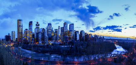 CALGARY CANADA 9-3-2016: Calgary at night is considered a beta- world city by the Globalization and...