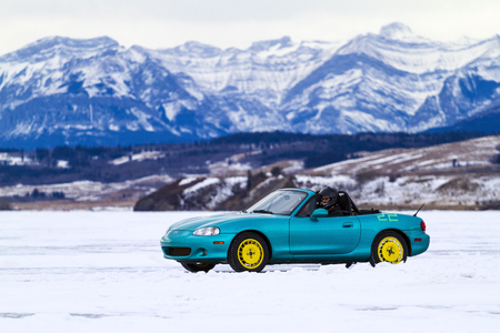 GHOST LAKE CANADA FEB 2 2014 Race at Ghost Lake, where The Winter RallyCross ?ICE Cup took place. Different models - slightly modified street cars compete each other with international drivers.のeditorial素材