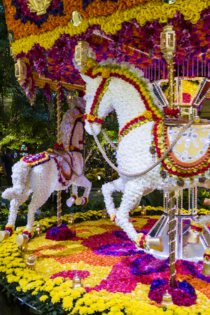LAS VEGAS - JUN  24, 2015 : Flowers installation at the Wynn Hotel and casino  in Las Vegas. The installation made of 110,000 flowers and designed by Preston Baileyのeditorial素材