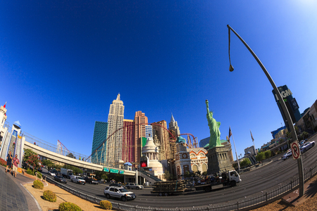 LAS VEGAS USA JUL 8 2015: Replica of Statue of Liberty and New York New York hotel and casino one of the top tourist destinations in the world. About 40 million people visiting the city each year.のeditorial素材