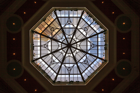 A Beautiful Stained Glass.  View of geometric patterns of a glass rotunda, Las Vegas, Nevadaのeditorial素材