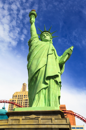 LAS VEGAS - JULY 8 2015: New York-New York located on the Las Vegas Strip is shown in Las Vegas. Replica of the Statue of Liberty is 150 ft (46 m) and the property opened in 1997.のeditorial素材