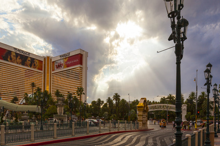 LAS VEGAS, NEVADA USA - MAY 29 2015: The Mirage hotel is a luxurious hotel / casino famous with its volcano street show. The Mirage has 3044 rooms the resort built by developer Steve Wynnのeditorial素材