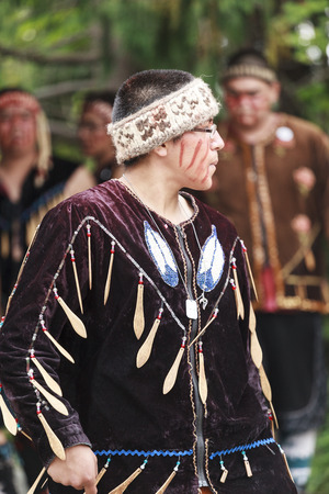 VICTORIA CANADA JUN 18 2016: First Nation (Native) dancers performing at the Victoria Aboriginal Cultural Festival. Spectacular performances at the Royal BC Museum in the heart of downtown Victoria.のeditorial素材