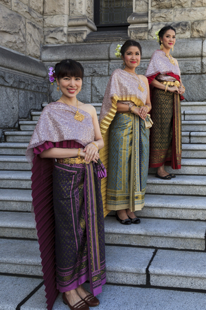 VICTORIA BC CANADA JULY 12 2016: Amazing Thailand in Victoria, BC at the Parliament Building. Traditional dances, classical music and Thai fashion show. Presented by the Royal Thai Consulate.のeditorial素材