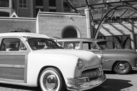 VICTORIA, BRITISH COLUMBIA - JULY 24, 2016: The largest collection of Deuces anywhere staged all around the beautiful Victoria Inner Harbor. Northwest Deuce Day is a sight to see!のeditorial素材