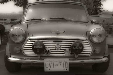 VICTORIA CANADA - JUNE 13, 2016: A Mini Cooper vintage car on display. The Mini is made by BMC and its successors from 1959 until 2000. The original is considered a British icon of the 1960sのeditorial素材
