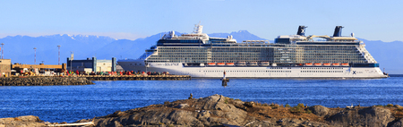 VICTORIA, BC, CANADA - JULY 21 2016. Cruise ship in Victoria. Each year hundreds of cruise ships docks in for a day or two. Victoria's charm and beauty has a lot to offer for any world traveler.のeditorial素材