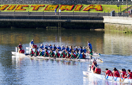 VICTORIA CANADA - AUG 14 2016: The annual Victoria Dragon Boat Festival. Victoria's most spectacular summer festivals and the only dragon boat festival in Canada to take place in a working harbour.のeditorial素材