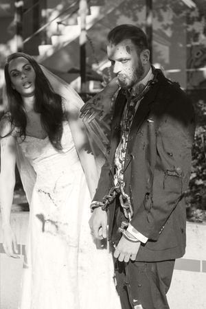 VICTORIA CANADA OCT 29 2016: Zombies take over the Victoria down town during the 2016 Zombie Walk II. Young people in costumes of zombie participating. Zombie Walk is an annual event in Victoria.のeditorial素材