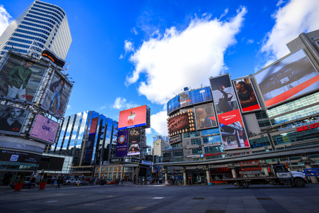 TORONTO,CANADA - FEB 5 2016: Yonge-Dundas Square in Toronto, Canada. Yonge- Dunda Square is a commercial, and public square, hosts many events, and one of Toronto's main attraction.のeditorial素材