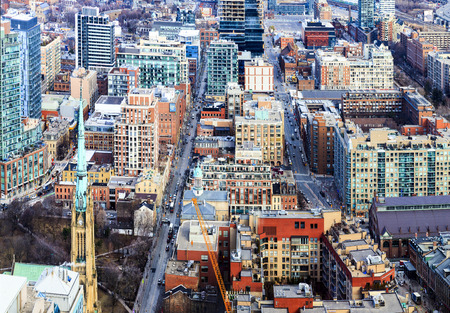 TORONTO CANADA 5.FEB. 2016:Aerial view of Toronto Downtown Core. Toronto is the most populous city in Canada and the provincial capital of Ontario. (GTA) which contains 6.2 million people.のeditorial素材