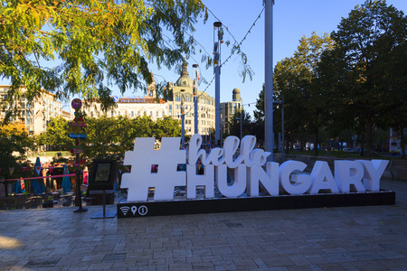 BUDAPEST HUNGARY SEPT 26 2016: Deak Ferenc Square, The Aquarium draw innumerable young people here every night  and tan the square always buzzing and full of good vibes.のeditorial素材