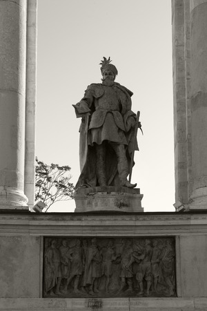 At center of Heroes Square stands Millennium Monument. Behind Monument is a semicircular colonnade with statues of famous men who made their mark on Hungarian history. Budapest. Hungary.のeditorial素材