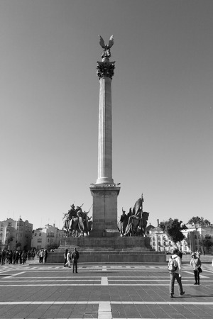 BUDAPEST, HUNGARY - SEPT 24, 2016: Millennium Monument on the Heroes' Square (Hosok Tere) is one of the major squares and frequently visited placd in Budapest, Hungary.のeditorial素材
