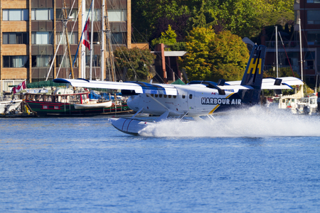 VICTORIA, BC, CANADA - JUN 24 2016: Royals Victoria Float-plane in the inner harbor. This...