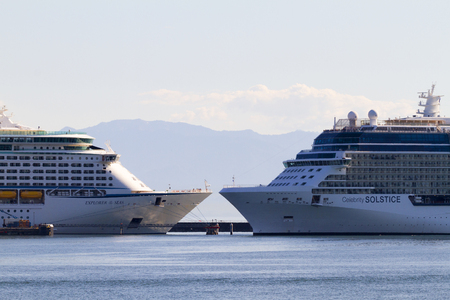 VICTORIA, BC, CANADA - JULY 21 2016. Cruise ship in Victoria. Each year hundreds of cruise ships docks in for a day or two. Victoria's charm and beauty has a lot to offer for any world traveler.のeditorial素材