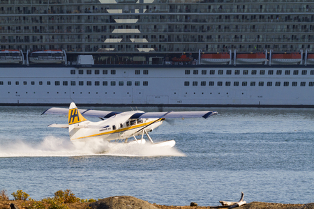 VICTORIA, BC, CANADA - AUG 11 2016. Cruise ship in Victoria. Each year hundreds of cruise ships...