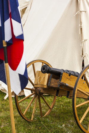 Military Museum organized "Summer Skirmish" event where an unidentified soldier is seen in a historical Reenactment Battle.のeditorial素材