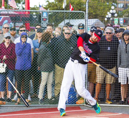 Victoria BC Canada Aug 23 17: Unidentified players on the Home Run Derby at Ogden Point Kicks Off Baseball Canada Senior Menâs Nationals. A  public event for all ages where fans and players had fun.のeditorial素材