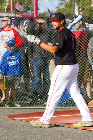 Victoria BC Canada Aug 23 17: Unidentified players on the Home Run Derby at Ogden Point Kicks Off Baseball Canada Senior Menâs Nationals. A  public event for all ages where fans and players had fun.のeditorial素材