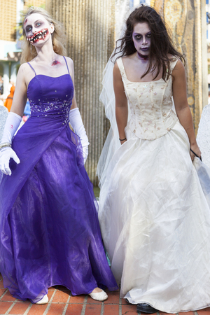 VICTORIA CANADA OCT 7 2017: Zombies take over the Victoria down town during the 2016 Zombie Walk II. Young people in costumes of zombie participating. Zombie Walk is an annual event in Victoria.のeditorial素材
