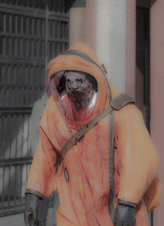 VICTORIA CANADA OCT 7 2017: People in costumes are on the Zombies walk in Victoria down town during...