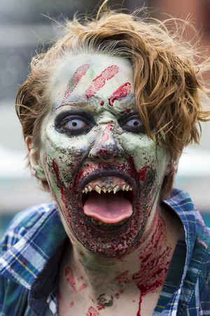 VICTORIA CANADA OCT 7 2017: People in costumes are on the Zombies walk in Victoria down town during the annual Zombie Walk .のeditorial素材