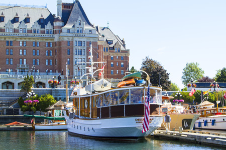 VICTORIA B.C. CANADA SEPT 2 2017: Vintage boats are docked at the Victoria Classic Boat Festival. These vintage boats are the showcase of the 3 days annual event.のeditorial素材