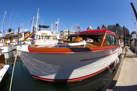 VICTORIA B.C. CANADA SEPT 2 2017: Vintage boats are docked at the Victoria Classic Boat Festival. These vintage boats are the showcase of the 3 days annual event.のeditorial素材