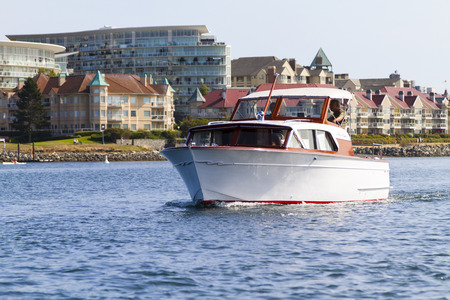 VICTORIA BC CANADA SEPT 3 2017: Vintage boat sails on the Victoria Classic Boat Festival. This vintage boat took part of the Annual Sail Day Event.のeditorial素材