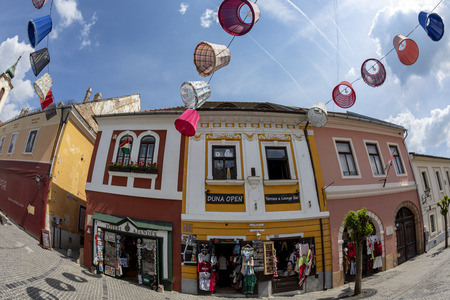 Hungary Szentendre Apr. 25. 2018: Tourists are walking on the streets of Szentendre. Street view....