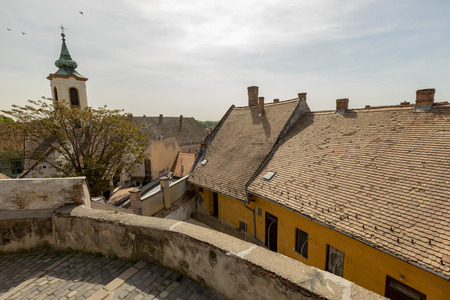 Annunciation church and red roofs of old houses, Szentendre, Hungary.のeditorial素材