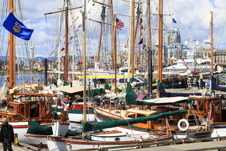 Victoria BC Canada Sept 3 2016: Annual Victoria Classic Boat Festival attract many owners and visitors from Canada, USA. There are many crafts on display and sailing on the last day tops the event..のeditorial素材