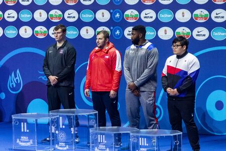 Budapest Hungary Oct 22 2018: Man World Wrestling Championship pre selection where many nations best...
