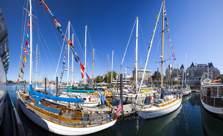 VICTORIA B.C. CANADA SEPT 2 2017: Vintage boats are docked at the Victoria Classic Boat Festival. These vintage boats are the showcase of the 3 days annual event.のeditorial素材