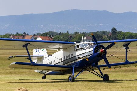 Dunakeszi Hungary Jun 8 2019: Operational AN-2 aircraft taxiing for take off on the airshow.  G
