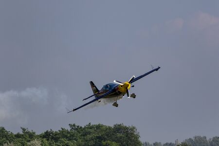 Dunakeszi Hungary - Jun 7, 2019: AirsShow. The World Champion aerobatic pilot Besenyei Peter (Hungary) Red Bull Corvus CA41 Racer 540 (N806CR).のeditorial素材