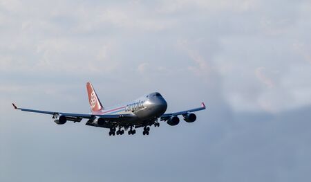 Budapest Hungary July 18 2019: Cargolux cargo jet Boeing 747 LX-LCL just landing at Budapest...