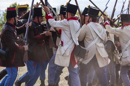 PÃ¡kozd Hungary Sept 29, 2019: Unidentified reenactors fighting the historic war of Independence...