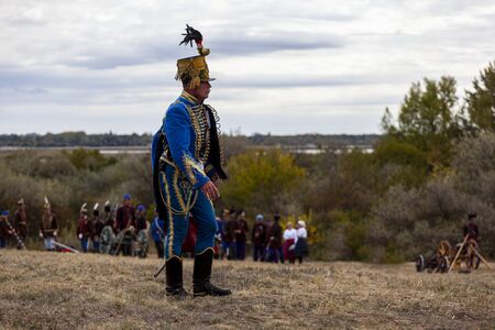 PÃ¡kozd Hungary Sept 29, 2019: Unidentified reenactors fighting the historic war of Independence of 1848 in Hungary. That battle was won -however, the freedom was short-lived.のeditorial素材