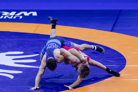 Budapest Hungary Oct 22 2018: Man World Wrestling Championship pre selection where many nations best...