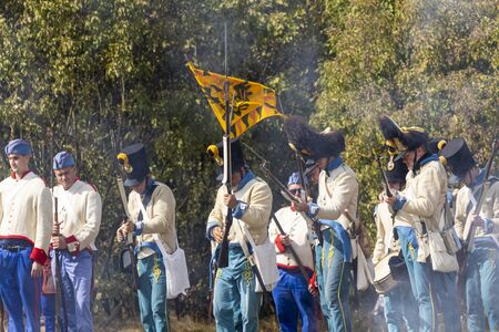 PÃ¡kozd Hungary Sept 29, 2019: Unidentified reenactors fighting the historic war of Independence...