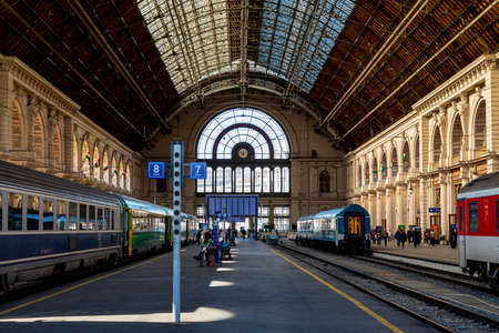 Budapest/Hungary- Feb 14, 2020: The Keleti Railway Station is one the oldest in Europe.  Locomotives...