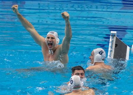 Budapest Hungary Jan 24, 2020: A very Happy Hungarian team cellebrating at  the 34th Men's European...