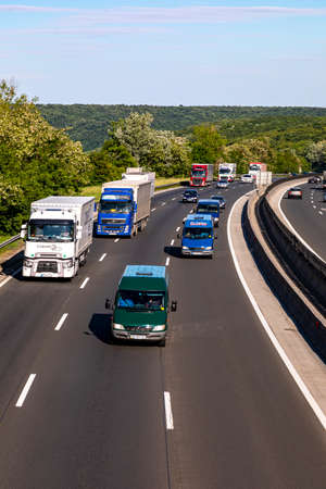 Hungary - near Budapest  May  22, 2020: Aerial view - from an overpass -  of the traffic on highway...