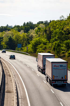 Hungary - near Budapest  May  22, 2020: Aerial view - from an overpass -  of the traffic on highway 3.のeditorial素材