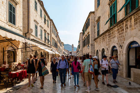 Dubrovnik Croatia Sept 14, 2019: View at historic old square and the city center of old town Dubrovnik with people, European travel destinations.のeditorial素材